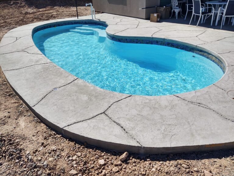 White Fiberglass Pool Backyard Install