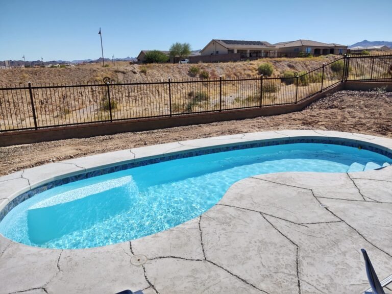 White Fiberglass Pool Backyard Install