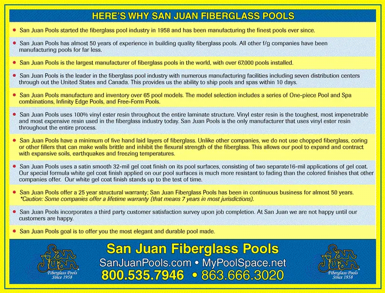 Why San Juan Fiberglass Pools list