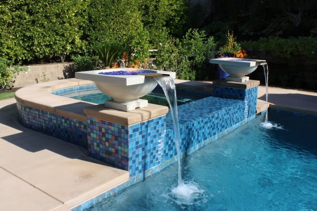 Pool accessories — safety covers and waterfalls
