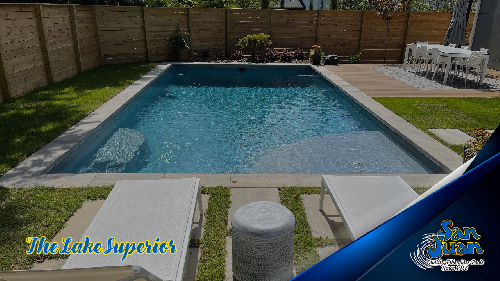 Lake Superior pool from San Juan with blue water and two lounge chairs